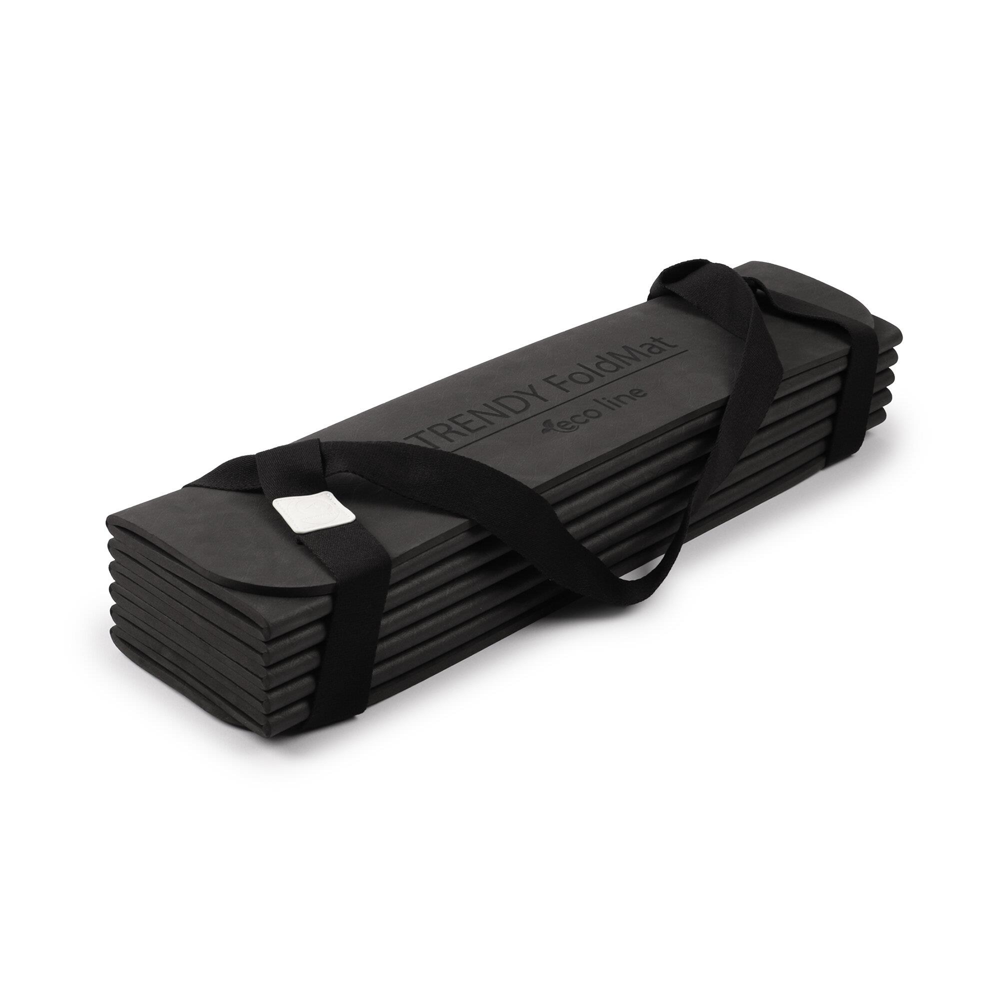 Gym mats foldable FoldMat Eco Anthracite folded with carry strap wrapped around mat