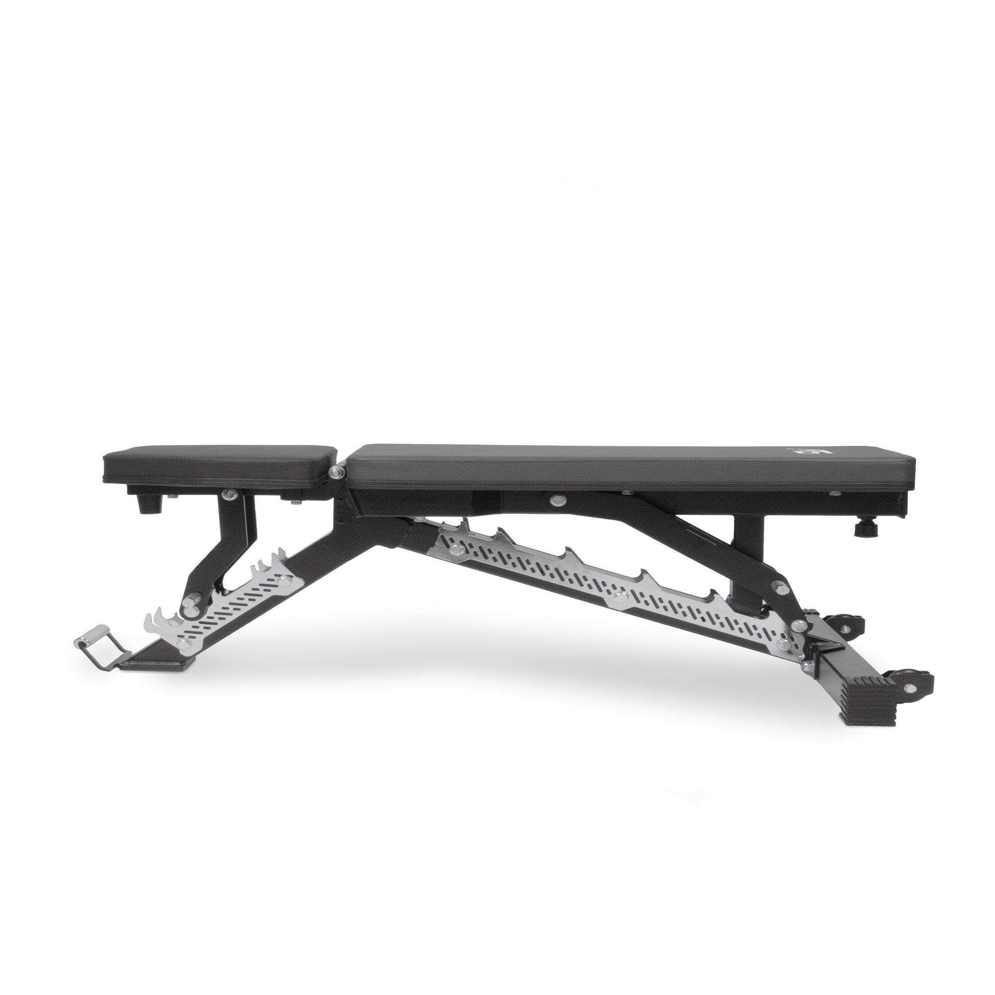 Weight bench ATS side view with horizontal seat and back pad