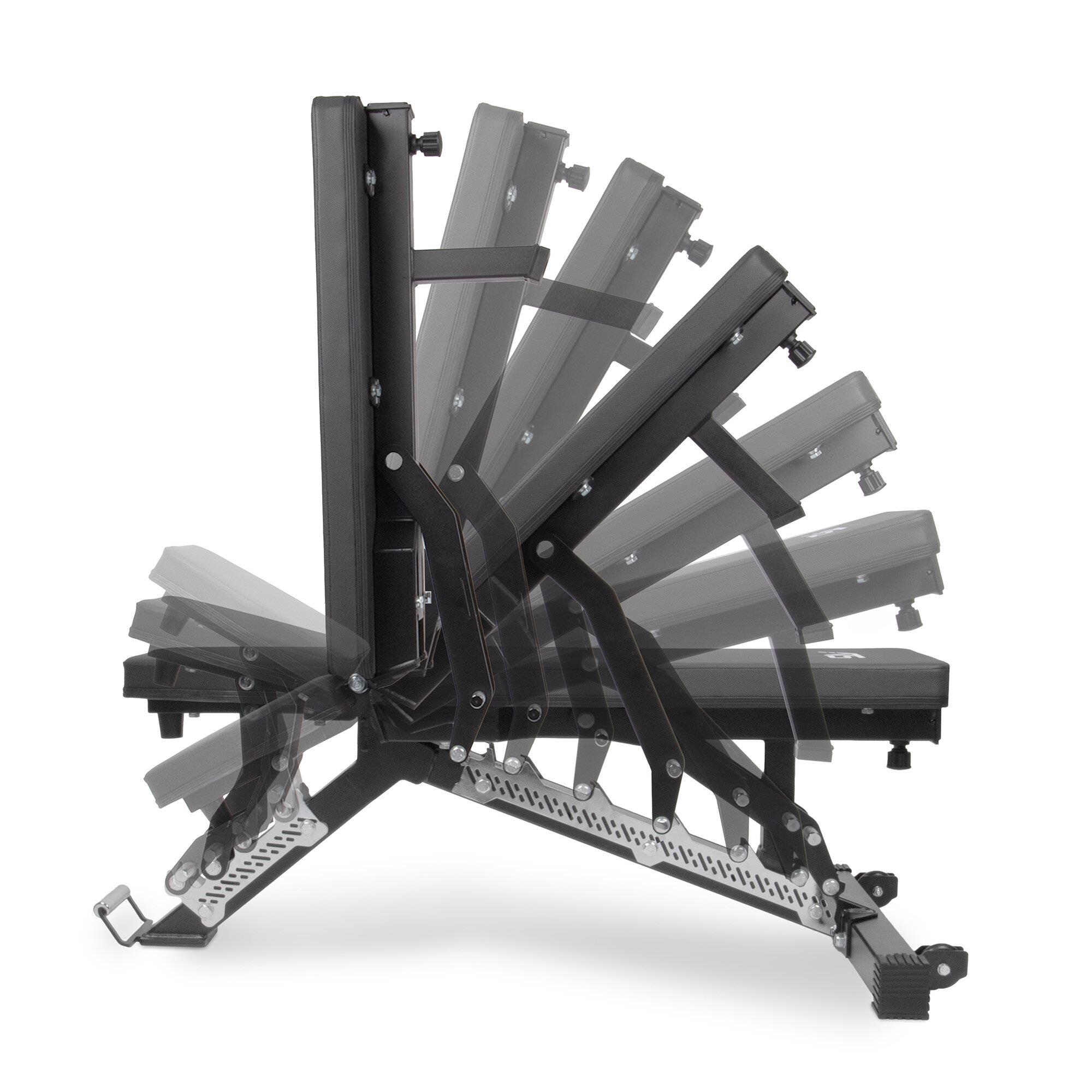 Weight bench ATS view of all possible seat and back pad position