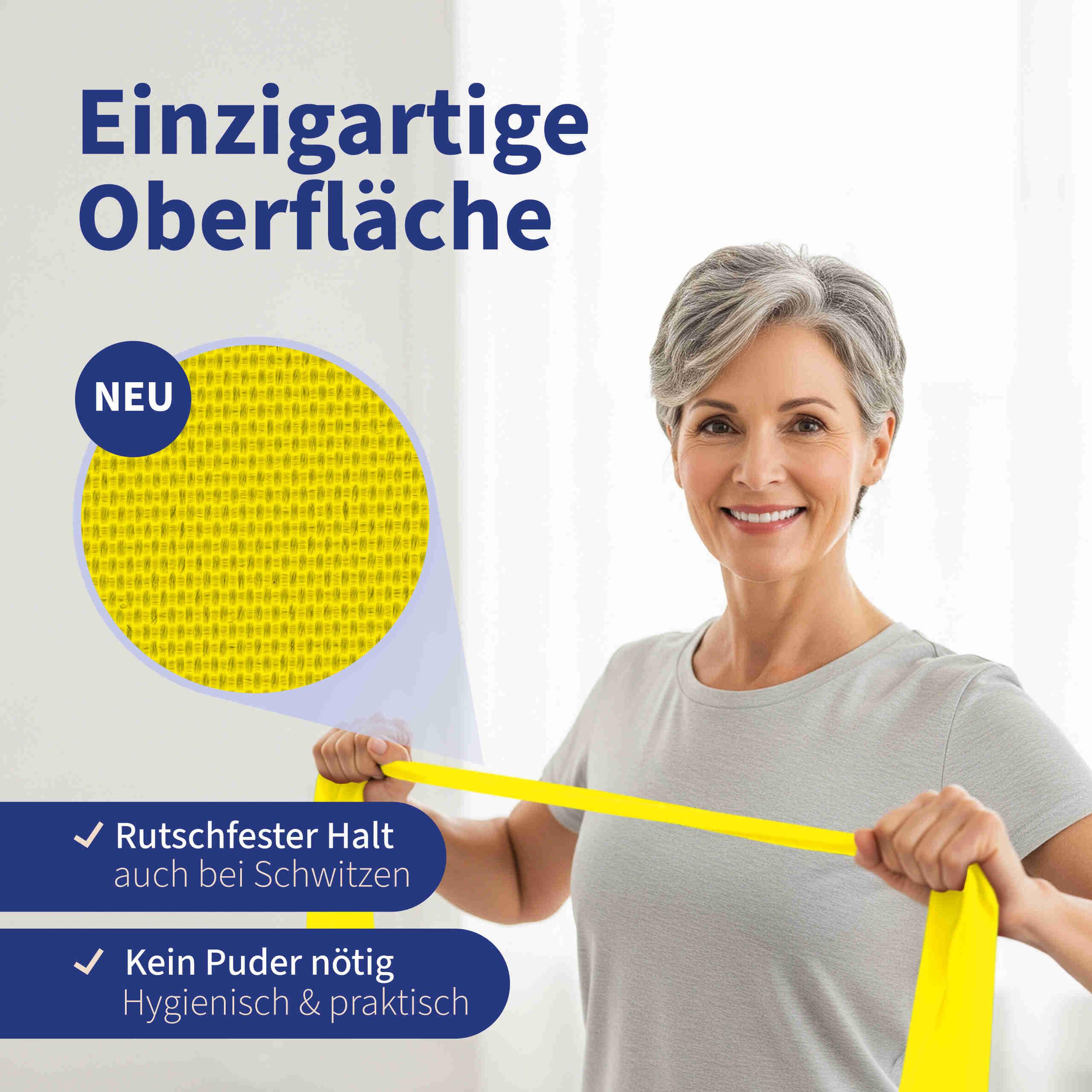 Theraband Trendy Limite Medical Fitnessband Yellow view of surface structure