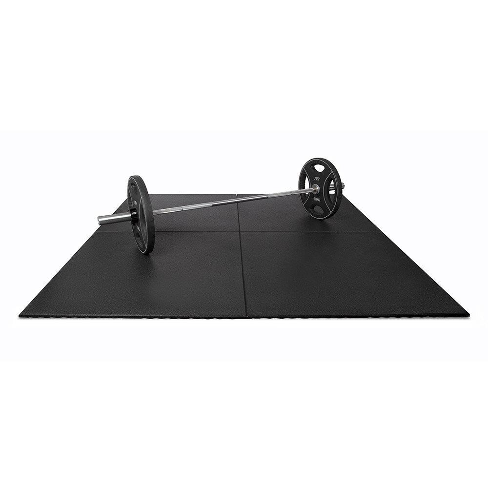 Floor protection mat Segura Antishock four mats side by side with barbell